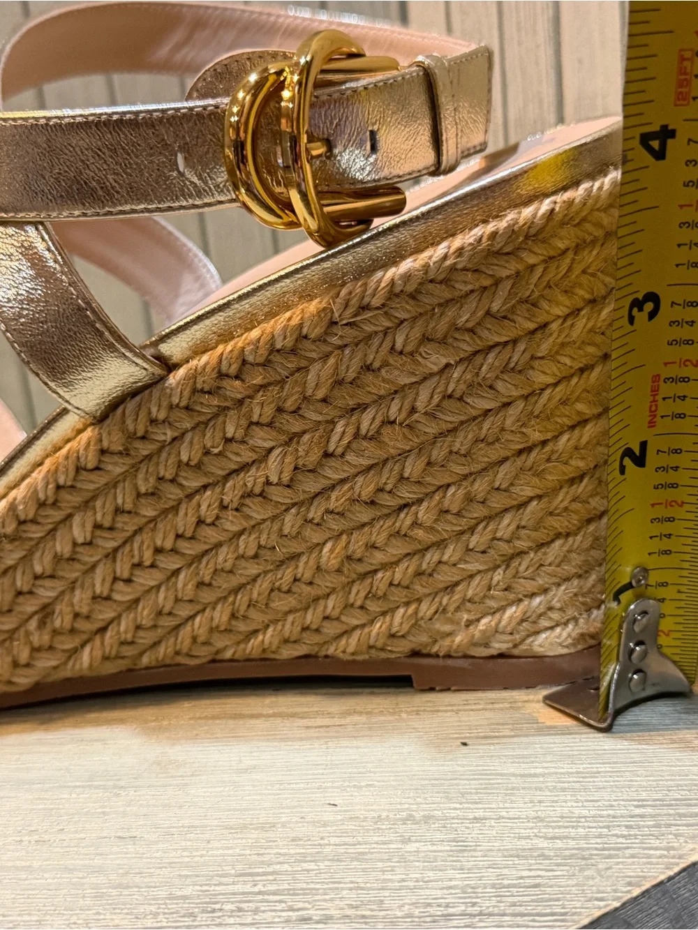 New Stuart Weitzman Metallic Gold Wedge Sandals with Espadrille Platform 10 - Picture 13 of 13